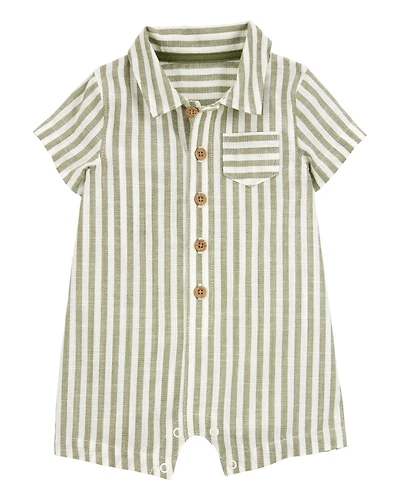 Baby Striped Short-Sleeve Romper- Green