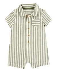 Baby Striped Short-Sleeve Romper- Green