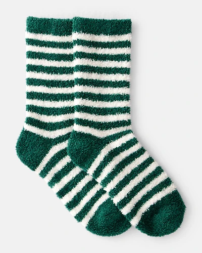 Kid  Striped Crew Socks - Green/White