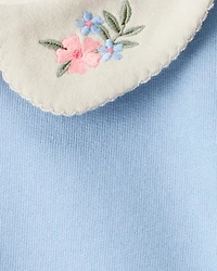 Baby Girl 3-Piece Floral Collared Cardigan Outfit Set - Blue