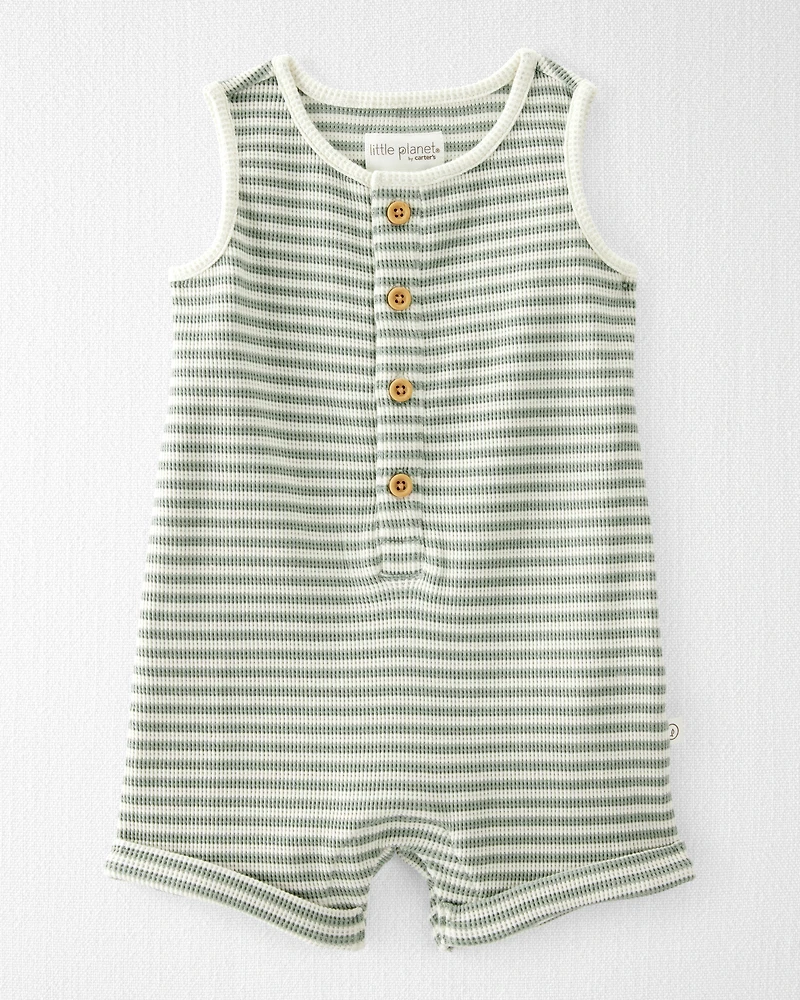 Baby Organic Cotton Waffle Knit Romper in Stripes