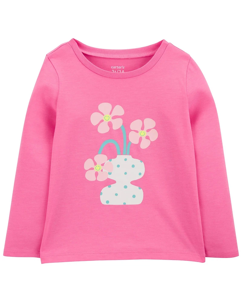 Girls Flower Cotton Blend Graphic Tee