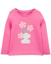 Girls Flower Cotton Blend Graphic Tee