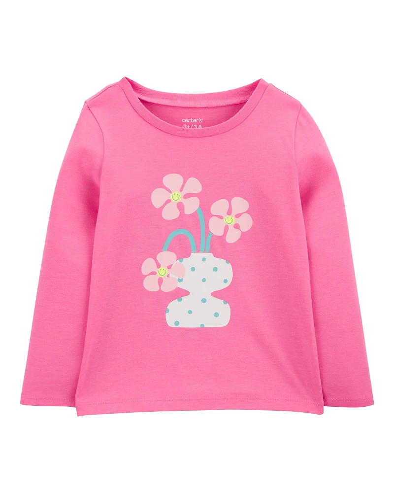 Girls Flower Cotton Blend Graphic Tee