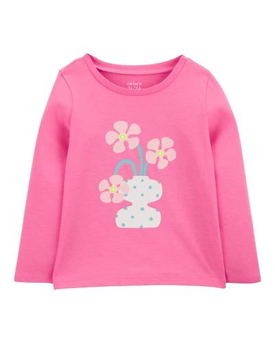 Girls Flower Cotton Blend Graphic Tee
