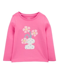 Girls Flower Cotton Blend Graphic Tee