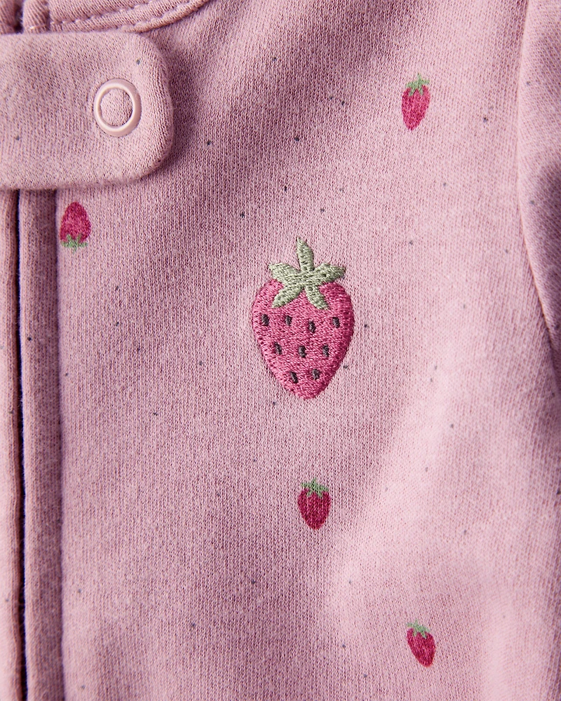 Baby Girl Strawberry Print 100% Cotton Sleep & Play - Pink