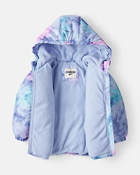 Toddler Girl 2-Piece Tie Dye Hooded Snowsuit Jacket & Bib Set - Blue