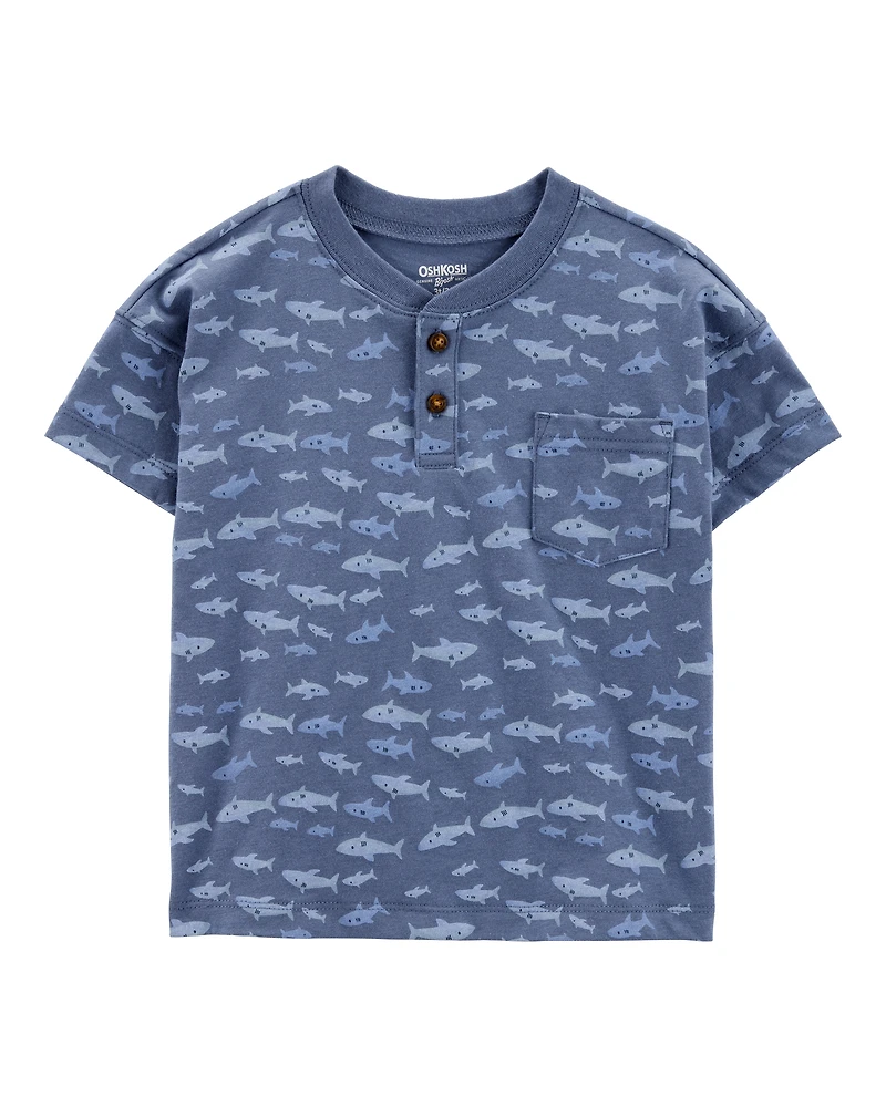Toddler Henley Fish Print Shirt - Blue