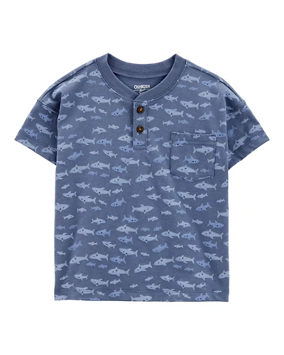 Toddler Henley Fish Print Shirt - Blue
