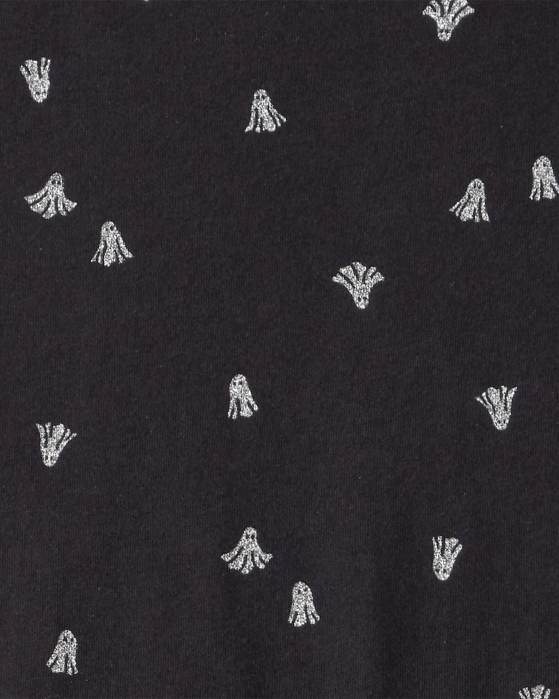 Girls Halloween Ghost Long-Sleeve Dress - Black