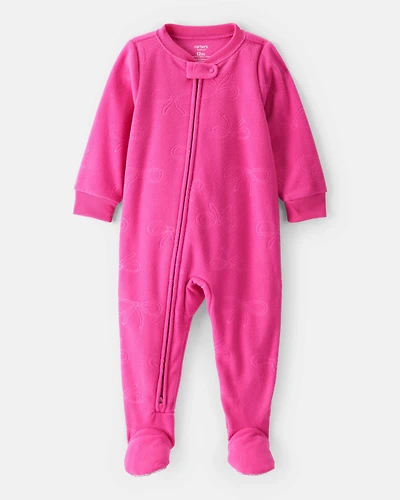 Toddler Girl Bow Loose Fit Long-Sleeve 1-Piece Pajamas - Pink