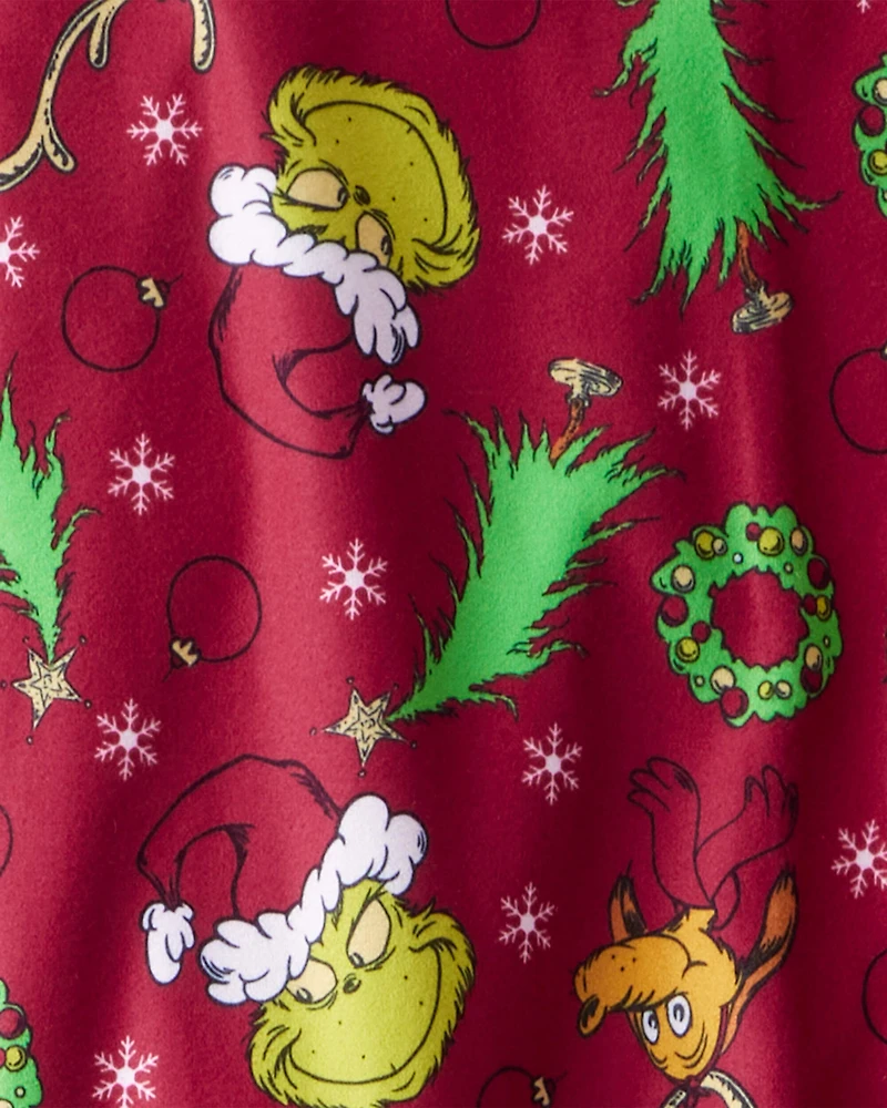 Adult Dr. Seuss™ The Grinch Print Fleece Long-Sleeve Loose Fit 2-Piece Pajamas - Red