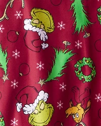 Adult Dr. Seuss™ The Grinch Print Fleece Long-Sleeve Loose Fit 2-Piece Pajamas - Red