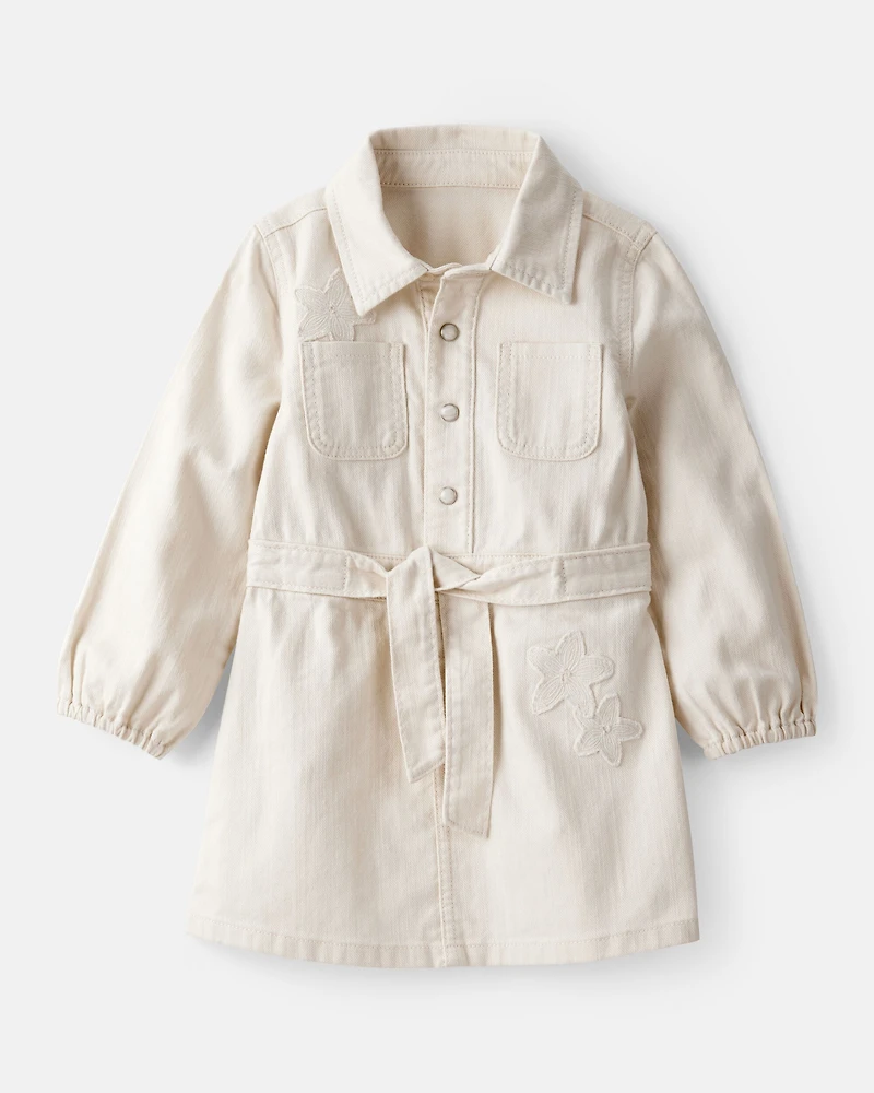 Toddler Girl Embroidered Cotton Long-Sleeve Dress - White
