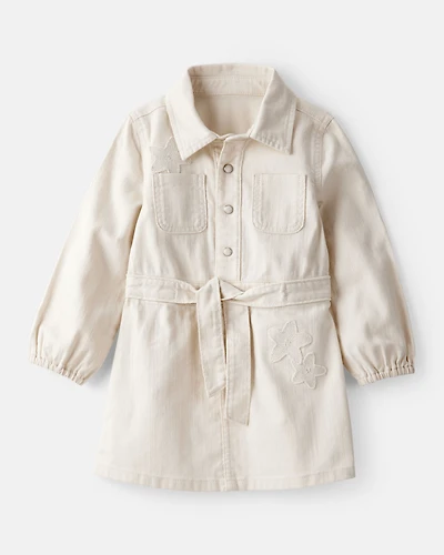 Toddler Girl Embroidered Cotton Long-Sleeve Dress - White