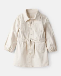 Toddler Girl Embroidered Cotton Long-Sleeve Dress - White