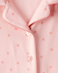 Kid 2-Piece Polka Dot Coat-Style Pajamas - Pink