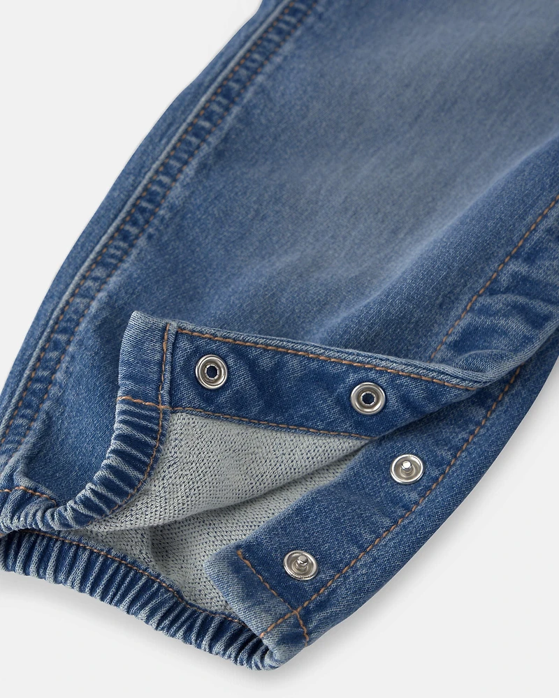 Baby Knit-Like Denim Overalls - Medium Wash