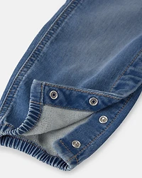 Baby Knit-Like Denim Overalls - Medium Wash