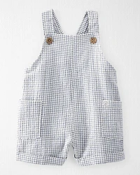 Baby Organic Cotton Checkered-Print Shortalls