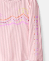 Girls Active Rib Long-Sleeve Top - Pink