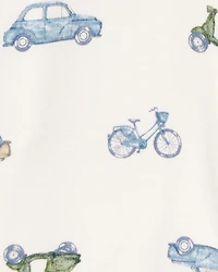 Baby Boy Car Print 2-Way Zip PurelySoft Sleep & Play Pajamas - Ivory
