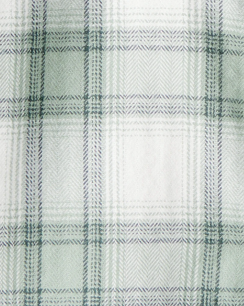 Toddler Organic Cotton Herringbone Button-Front Shirt in Plaid