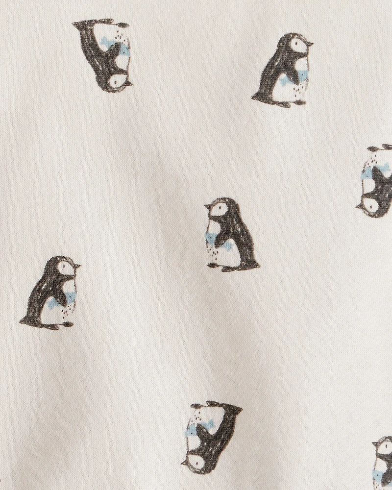 Baby Boy Penguin Print Fleece Sweatshirt - Cream
