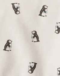Baby Boy Penguin Print Fleece Sweatshirt - Cream