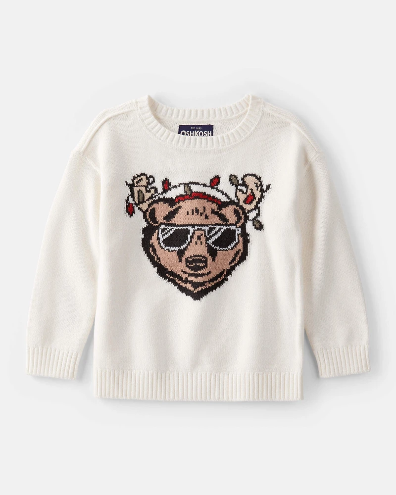 Toddler Boy Christmas Bear Long-Sleeve Pullover Sweatshirt - White