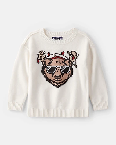 Toddler Boy Christmas Bear Long-Sleeve Pullover Sweatshirt - White