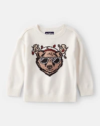 Toddler Boy Christmas Bear Long-Sleeve Pullover Sweatshirt - White