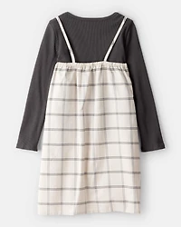 Girls 2-Piece Plaid Long-Sleeve Dress Set - Black/White