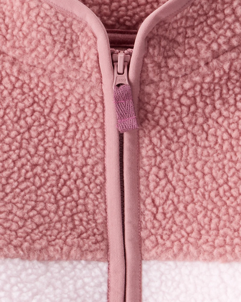 Baby Girl Color Block Microfleece Zip-Up Jacket - Pink