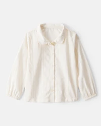 Toddler Girl Cotton Long-Sleeve Button-Down - Ivory