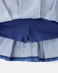 Kid Pull-On Pleated Denim Skort - 70s Blue Wash