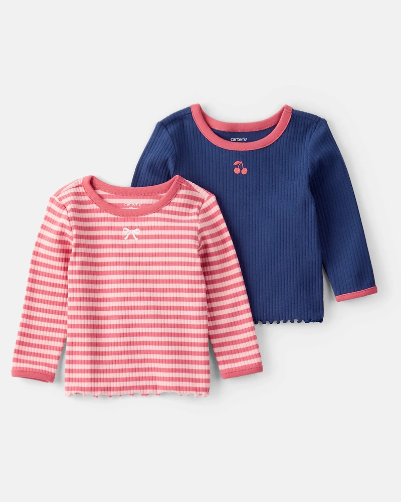 Baby Girl 3-Piece Long-Sleeve Tops & Denim Button-Front Skirt Set - Multi
