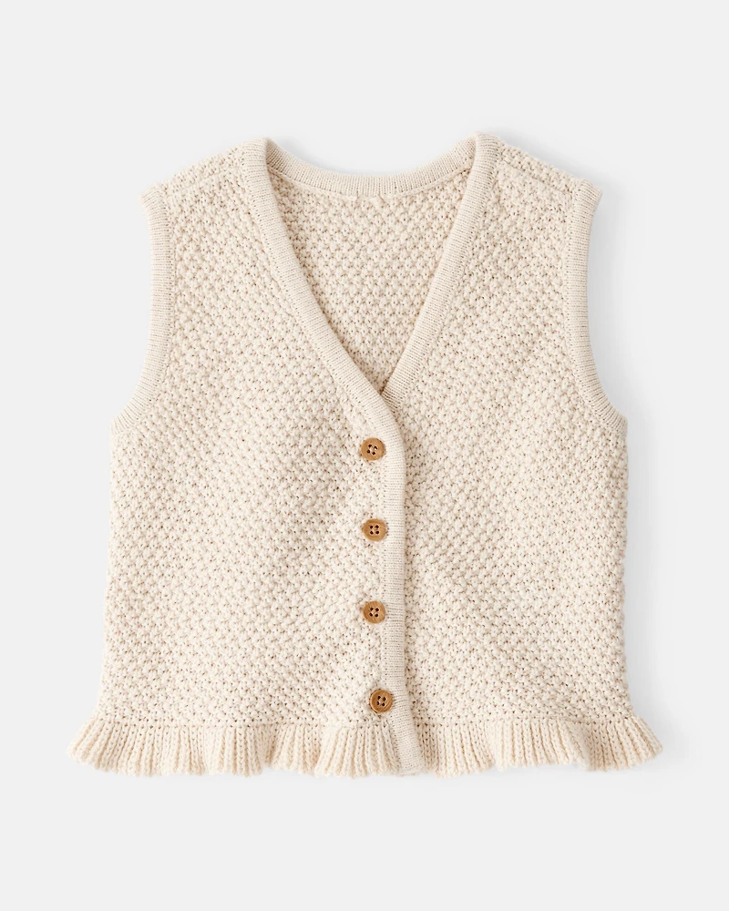 Baby Girl 2-Piece Button-Up Sleeveless Vest & Embroidered Denim Skort Set - Cream/Blue