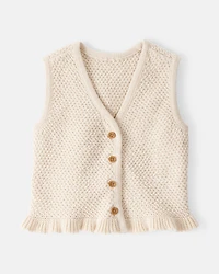 Baby Girl 2-Piece Button-Up Sleeveless Vest & Embroidered Denim Skort Set - Cream/Blue