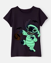 Girls Glow-In-The-Dark Halloween Disney© Lilo & Stitch Mummy Short-Sleeve Graphic Tee - Purple