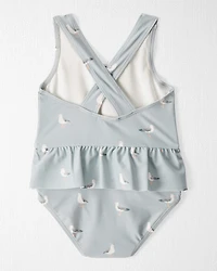 Baby Girl Recycled Seagull-Print Ruffle Swimsuit