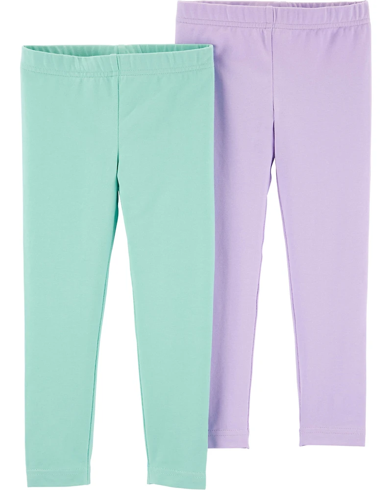 Baby 2-Pack Turquoise & Purple Cotton Stretch Leggings