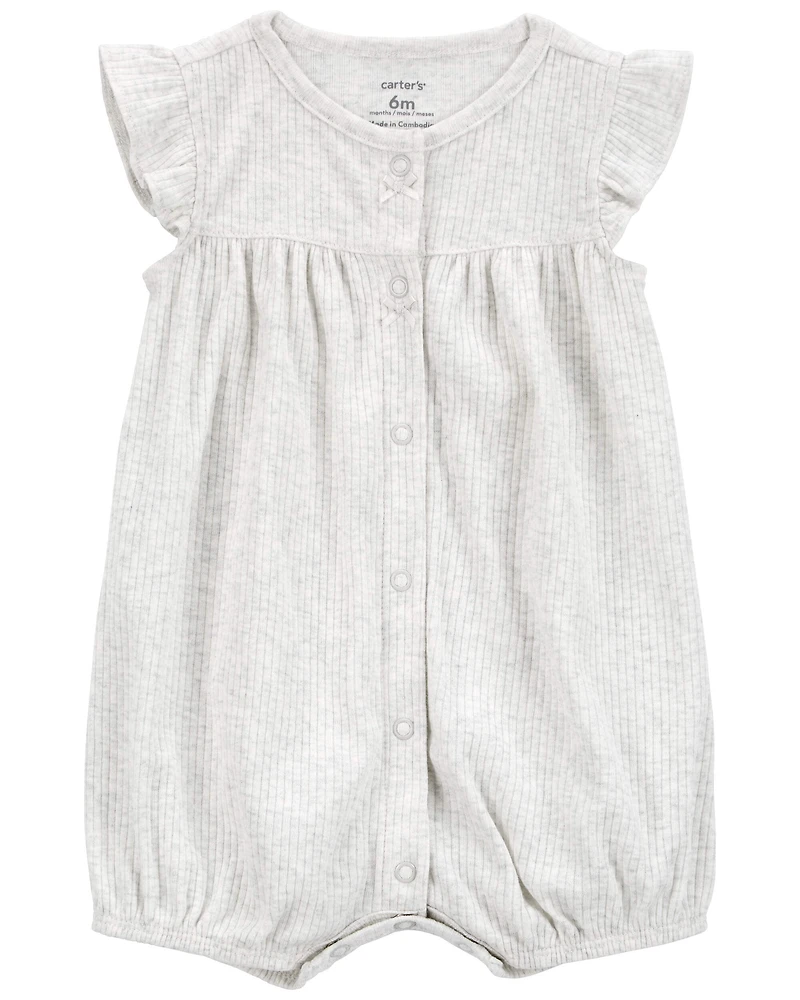 Baby Cotton Rib Short-Sleeve Romper - Grey