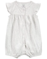 Baby Cotton Rib Short-Sleeve Romper - Grey