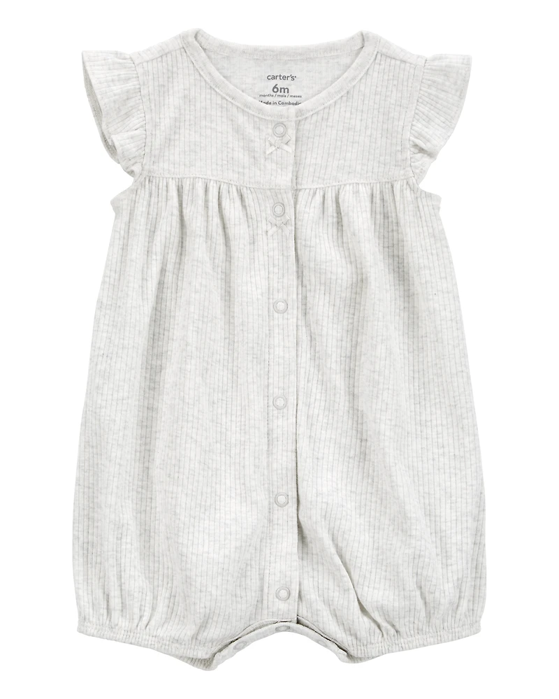 Baby Cotton Rib Short-Sleeve Romper - Grey