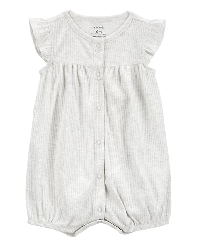 Baby Cotton Rib Short-Sleeve Romper - Grey