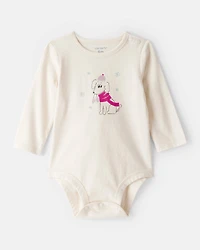 Baby Girl Dog Long-Sleeve Graphic Bodysuit - Cream