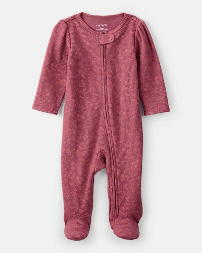 Baby Girl Floral Print Cotton Long-Sleeve 2-Way Zip Sleep & Play - Pink