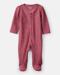Baby Girl Floral Print Cotton Long-Sleeve 2-Way Zip Sleep & Play - Pink